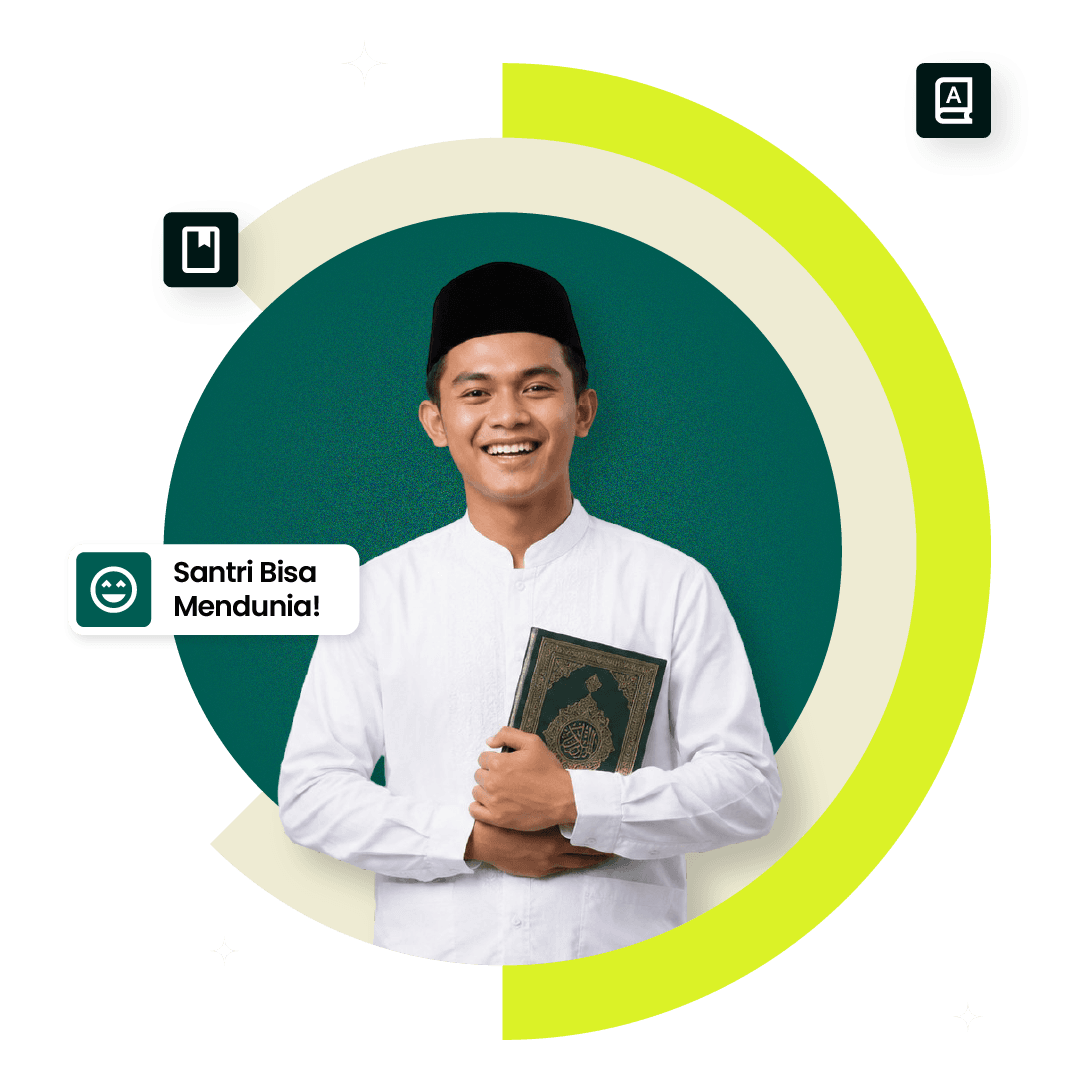 Suasana santri mengaji di saung bambu lingkungan pondok